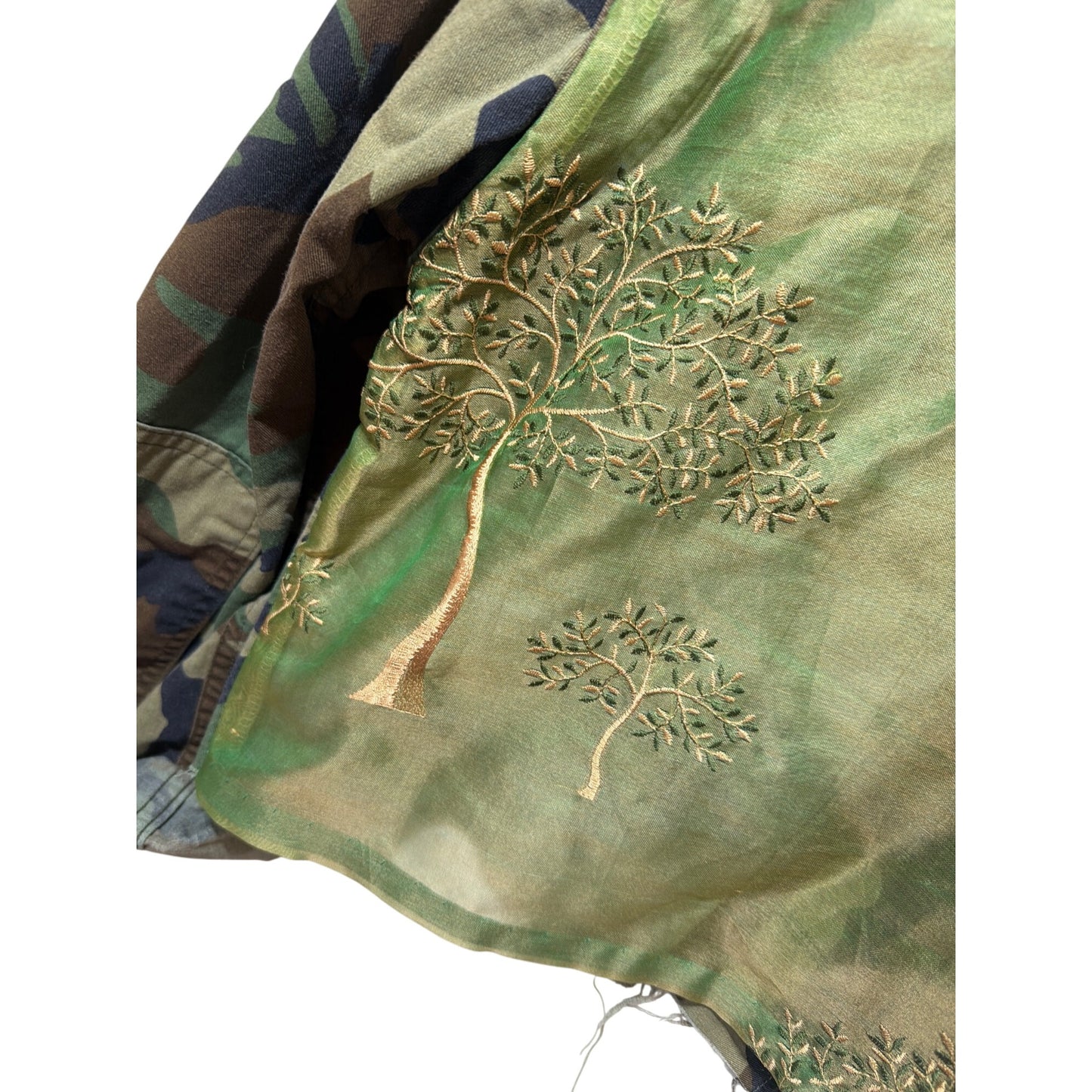 Josie Bruno Vintage Rare One of a Kind Signed by Artist Arboreal Cropped Embroidered Camo Jacket