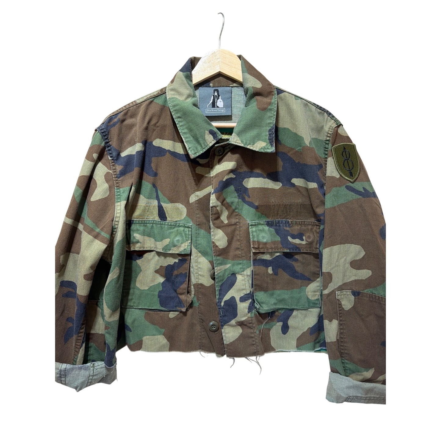 Josie Bruno Vintage Rare One of a Kind Signed by Artist Arboreal Cropped Embroidered Camo Jacket