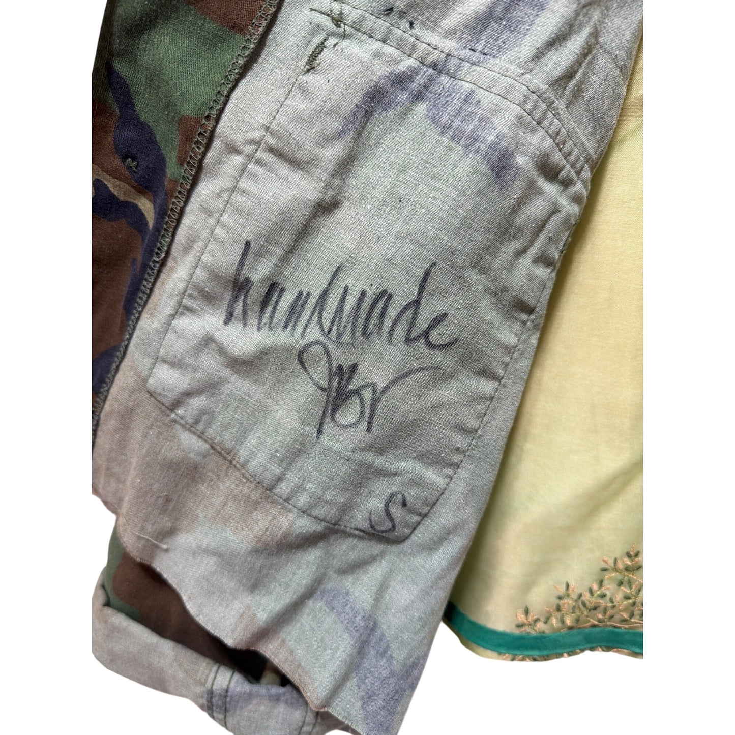 Josie Bruno Vintage Rare One of a Kind Signed by Artist Arboreal Cropped Embroidered Camo Jacket