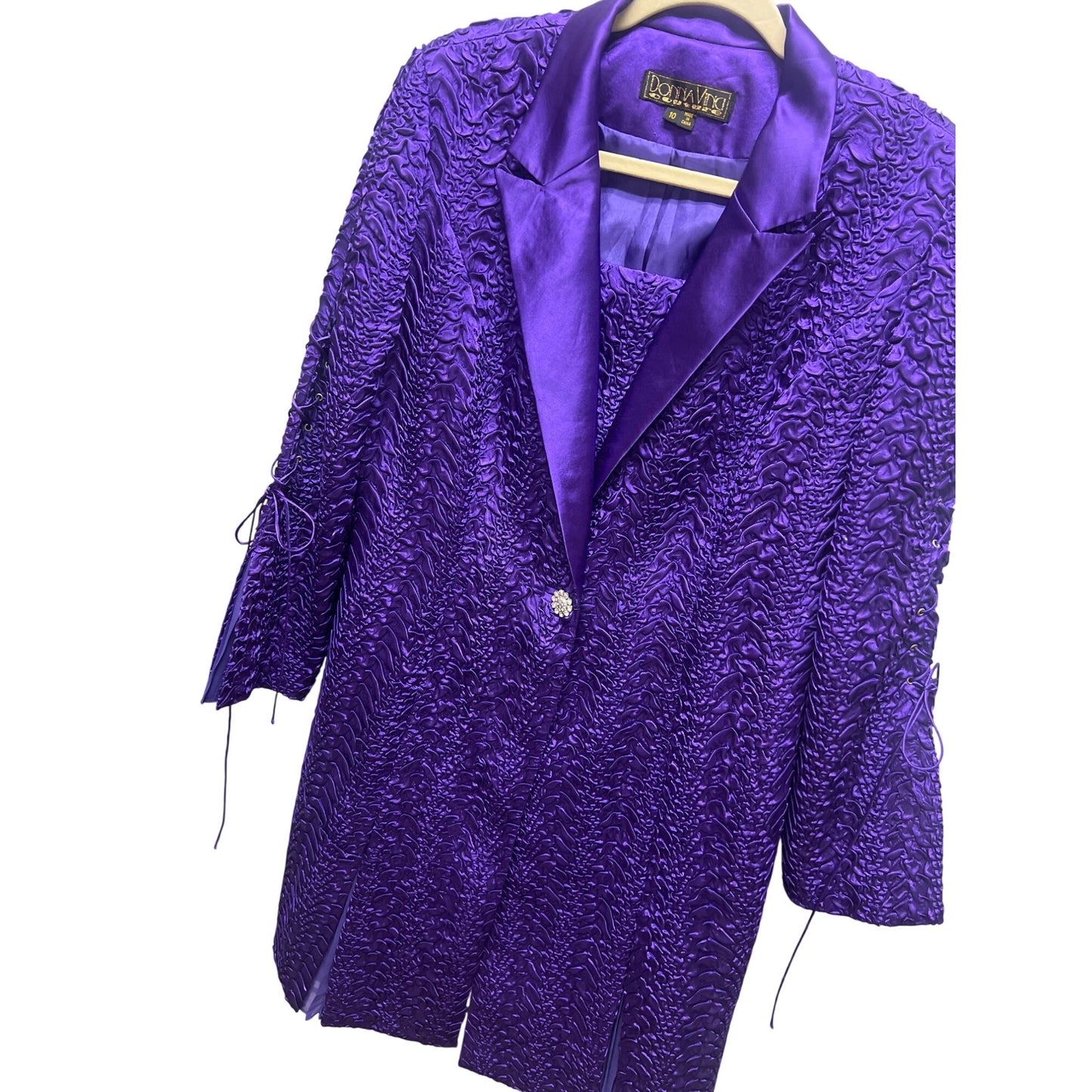 Donna Vinci Purple Textured Satin Trench Coat Dress Purple Rain