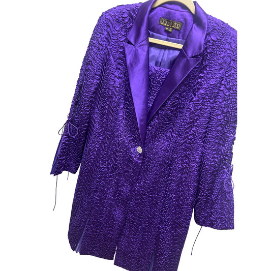 Donna Vinci Purple Textured Satin Trench Coat Dress Purple Rain