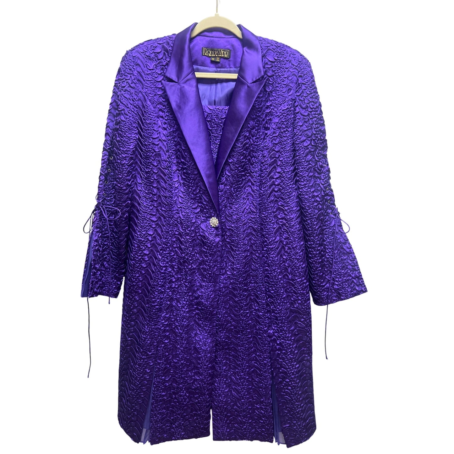 Donna Vinci Purple Textured Satin Trench Coat Dress Purple Rain