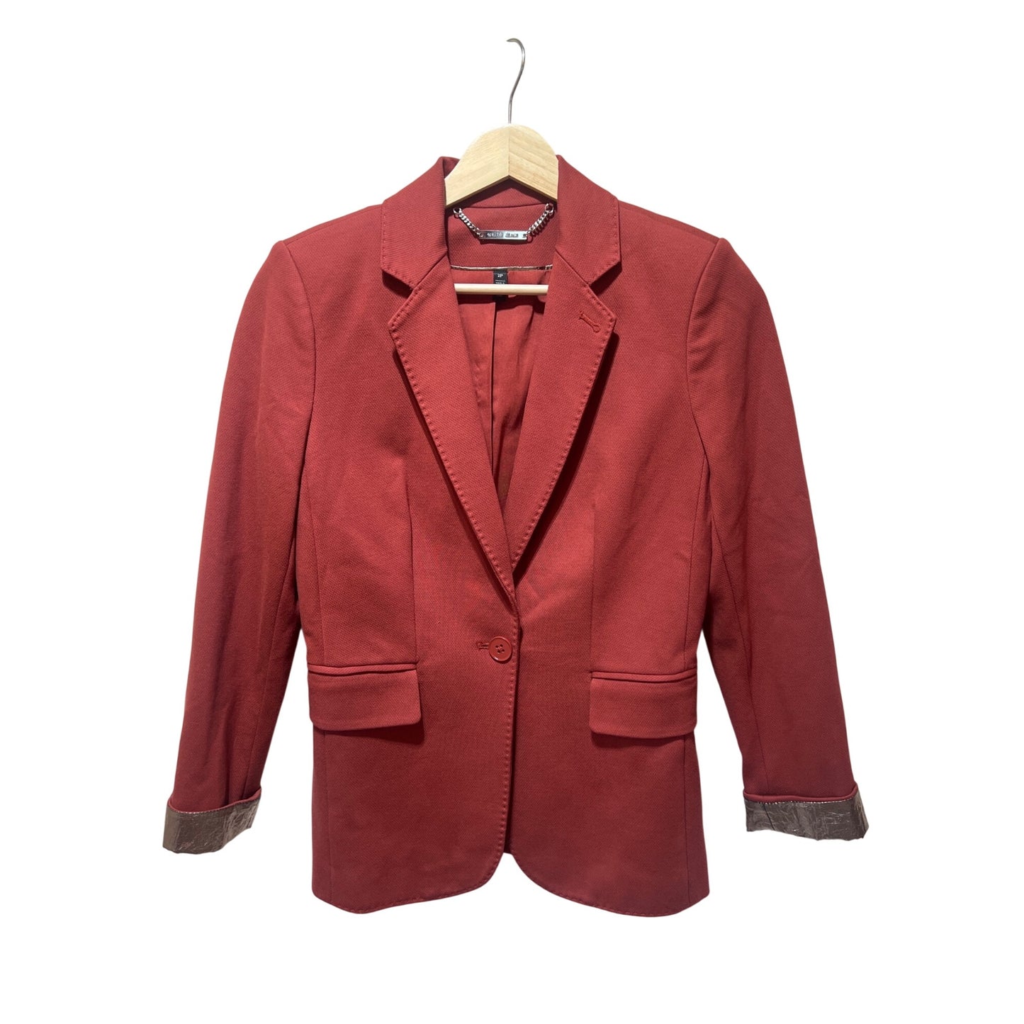 White House Black Market Womens Single Button Tailored Rust Red Blazer With Metallic Cuff Detail - Size 2P