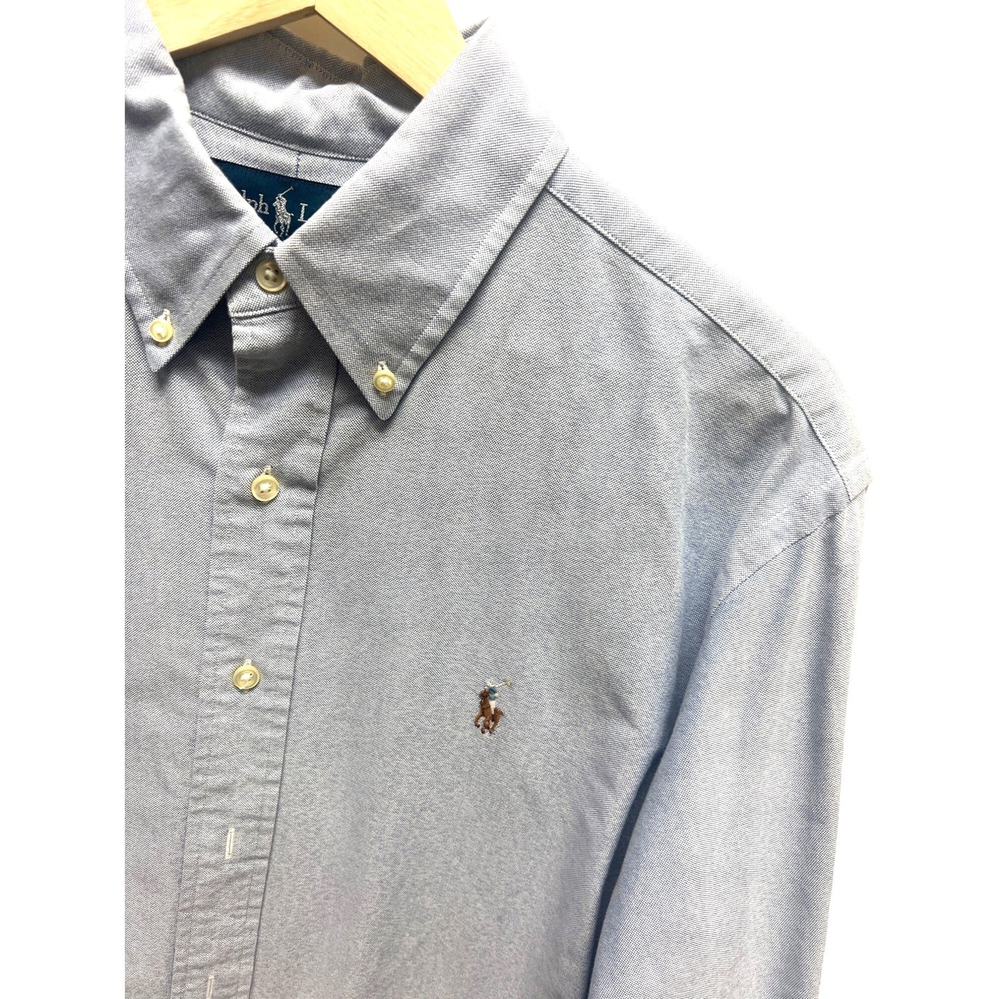 Ralph Lauren Light Blue Cotton Oxford Button Down With Jockey Logo