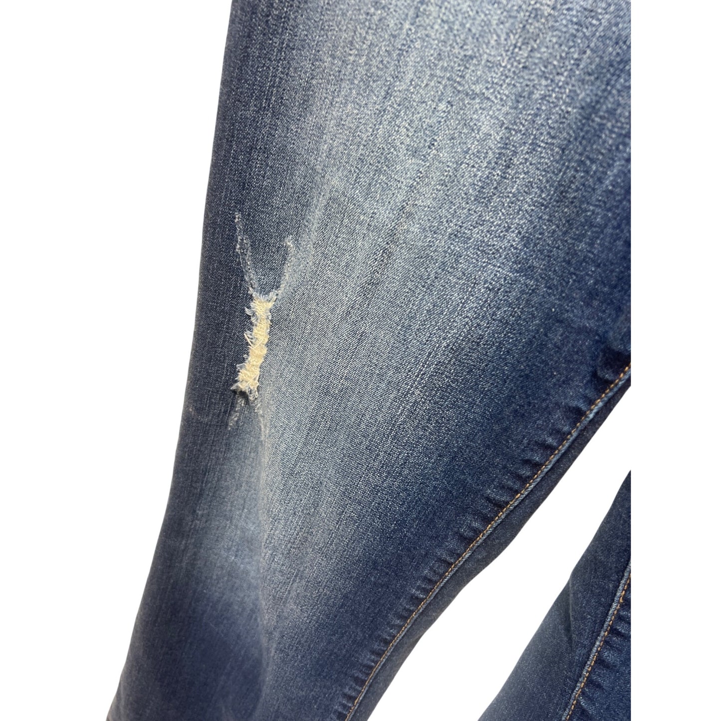 Kut from the Kloth Natalie High Rise Boot Cut Denim Jeans With Distressed Detail & Contrast Stitching Medium Wash Size 12