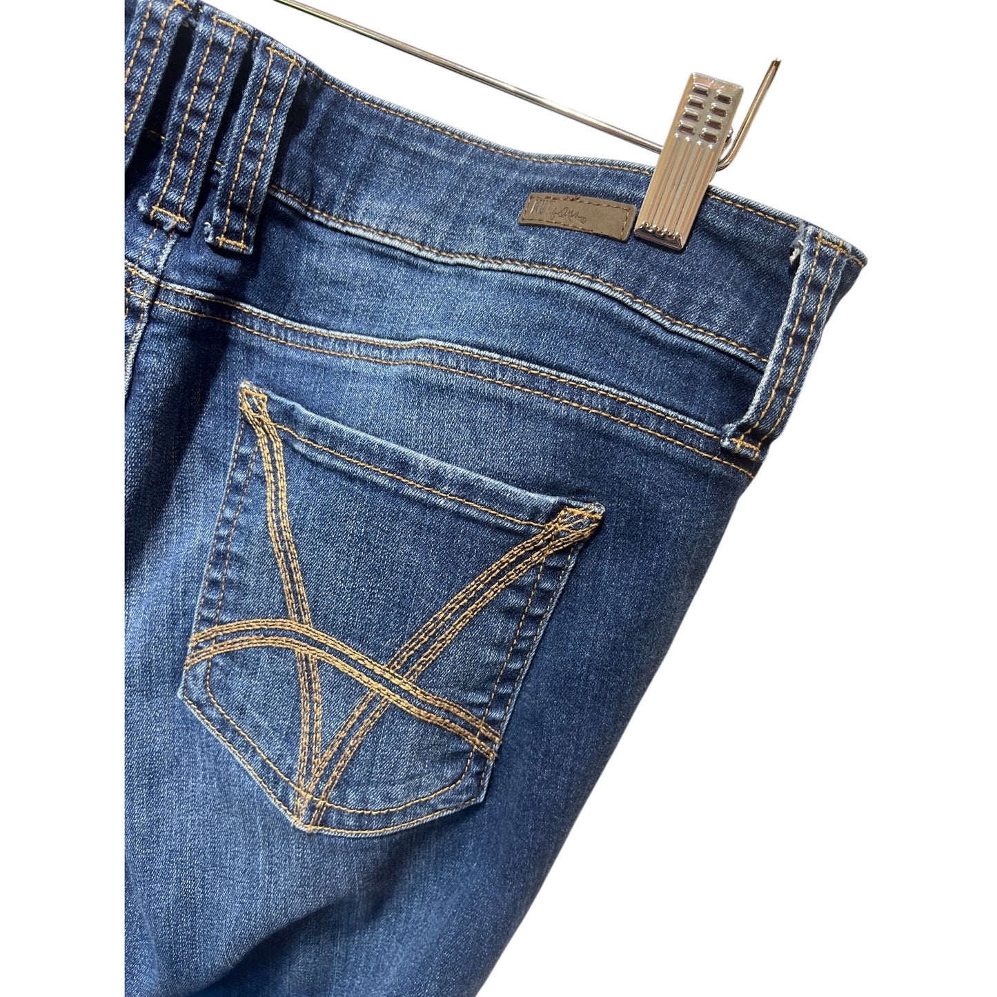 Kut from the Kloth Natalie High Rise Boot Cut Denim Jeans With Distressed Detail & Contrast Stitching Medium Wash Size 12
