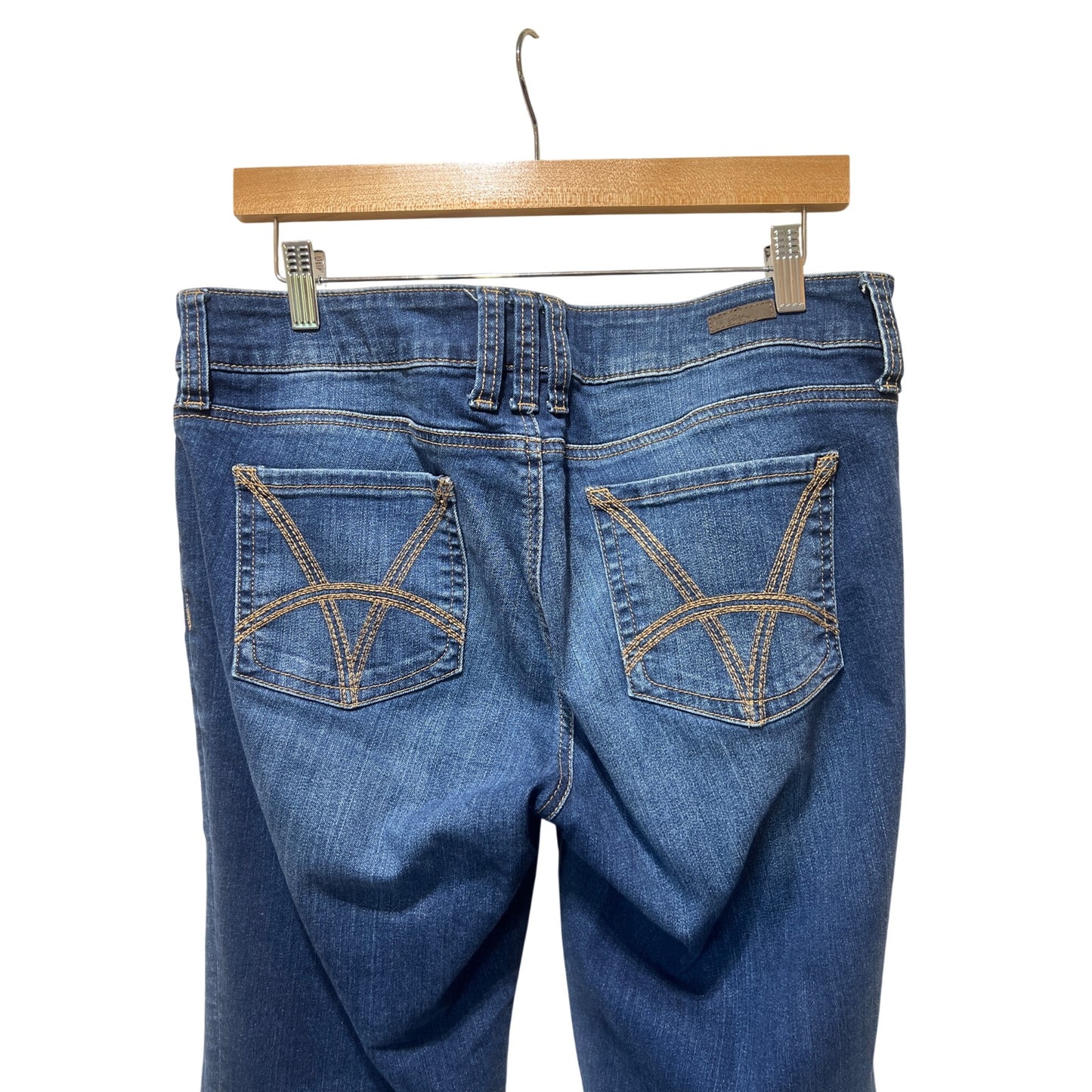 Kut from the Kloth Natalie High Rise Boot Cut Denim Jeans With Distressed Detail & Contrast Stitching Medium Wash Size 12