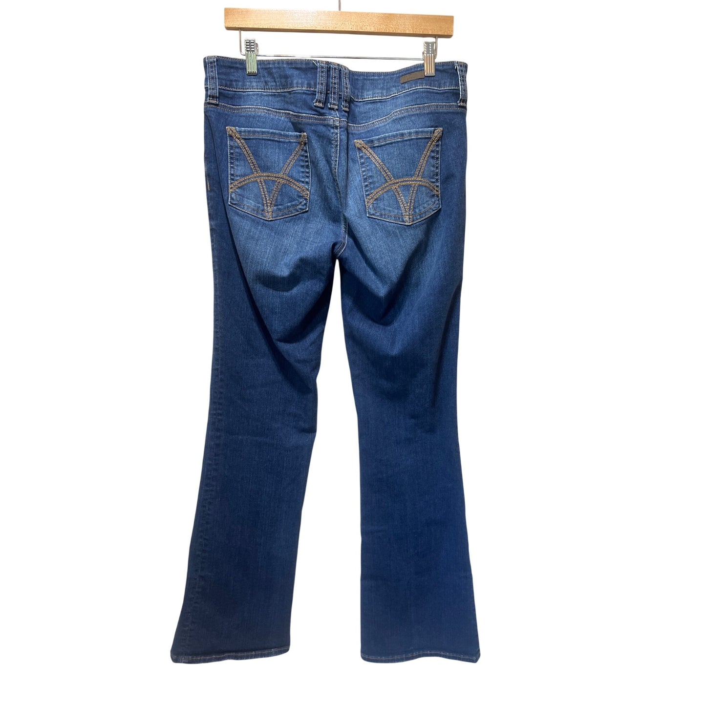 Kut from the Kloth Natalie High Rise Boot Cut Denim Jeans With Distressed Detail & Contrast Stitching Medium Wash Size 12