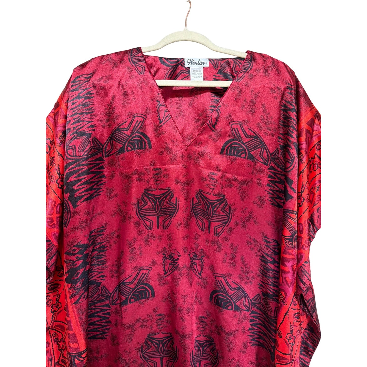Winlar Vintage 90s Red Satin Aztec Pattern Caftan MuMu Dress