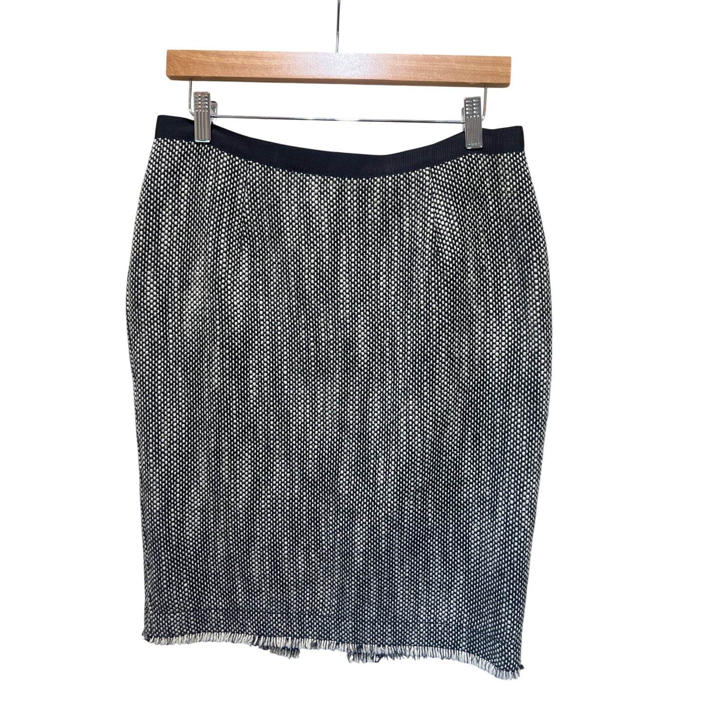 The Limited Womens Black & White Textured Pencil Skirt Fringe Hem Back Slit Size 6