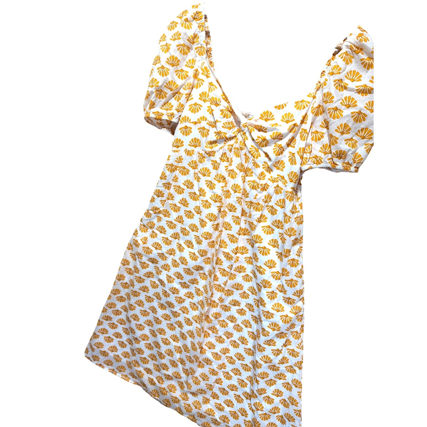 J. Crew Orange Seashell Twist Front Puff Sleeve A-Line Midi Dress