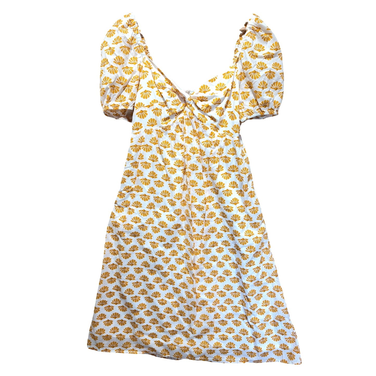 J. Crew Orange Seashell Twist Front Puff Sleeve A-Line Midi Dress