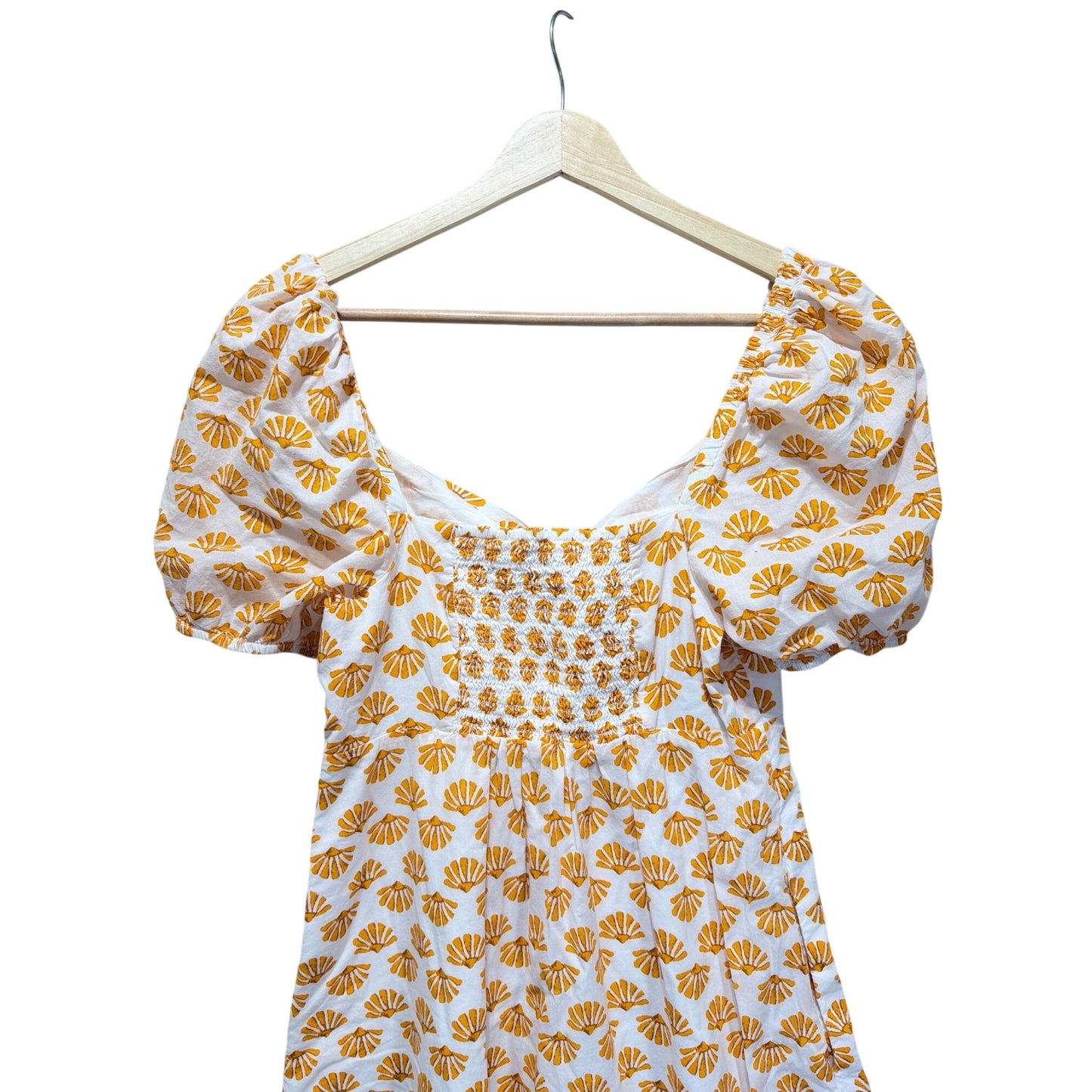 J. Crew Orange Seashell Twist Front Puff Sleeve A-Line Midi Dress