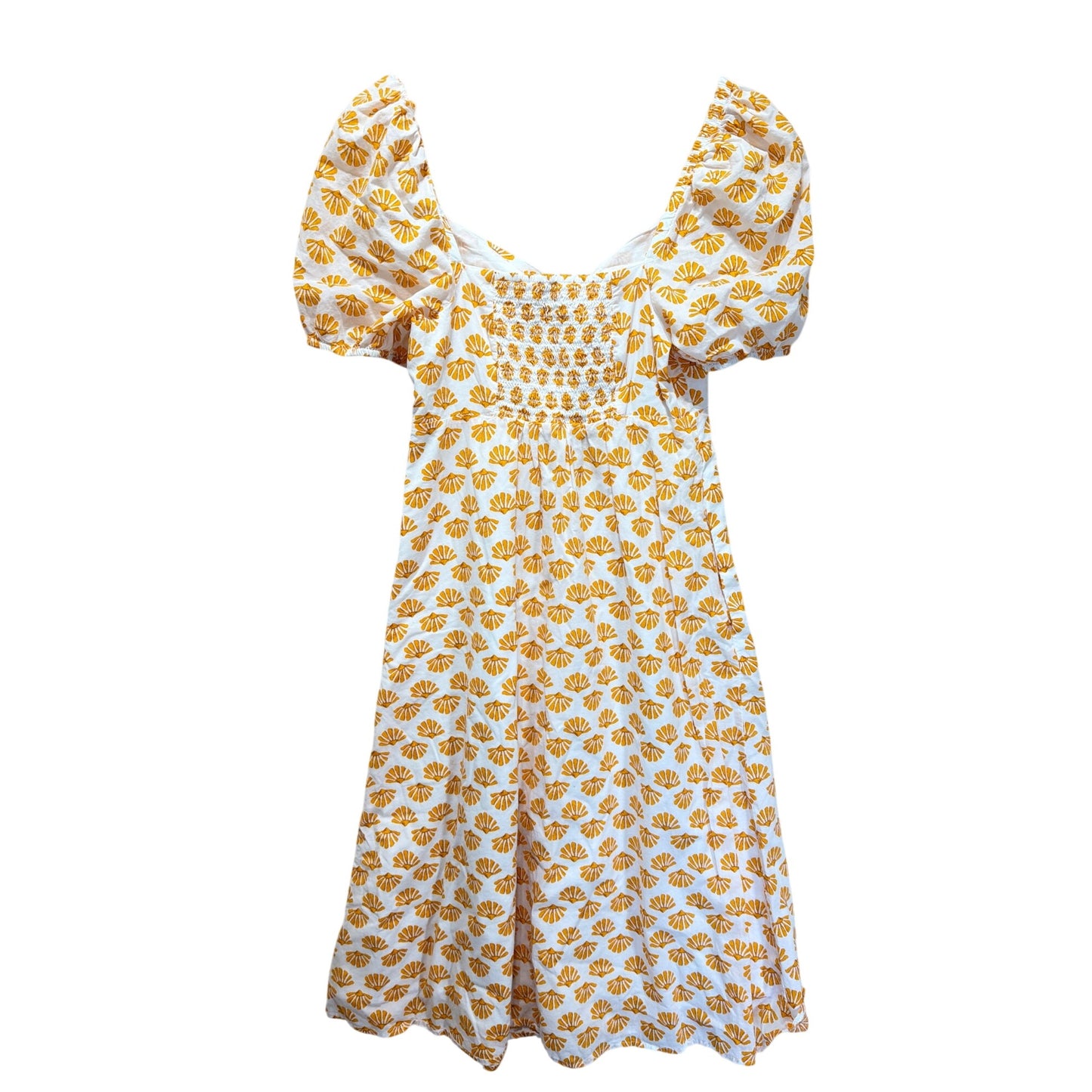 J. Crew Orange Seashell Twist Front Puff Sleeve A-Line Midi Dress
