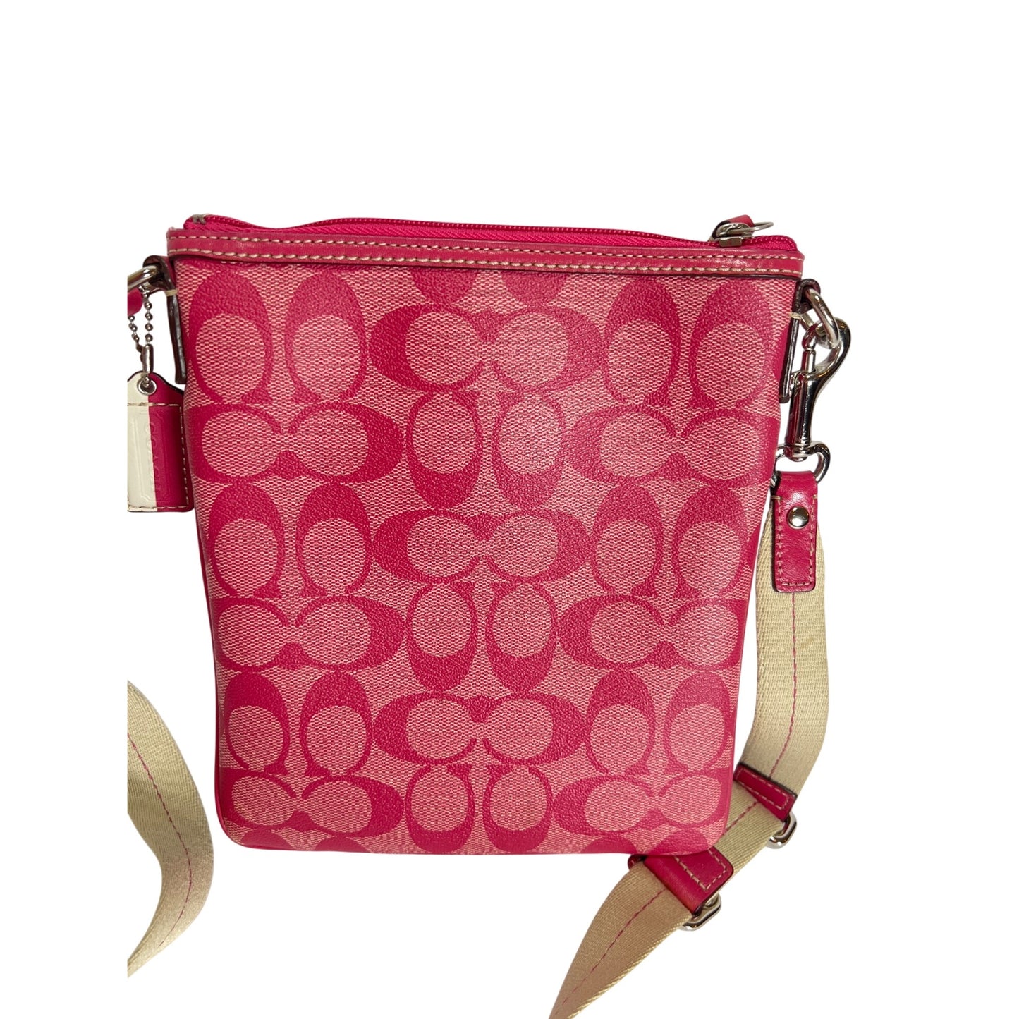 Coach Signature Stripe Pink Coated Canvas Crossbody Swingpack Bag