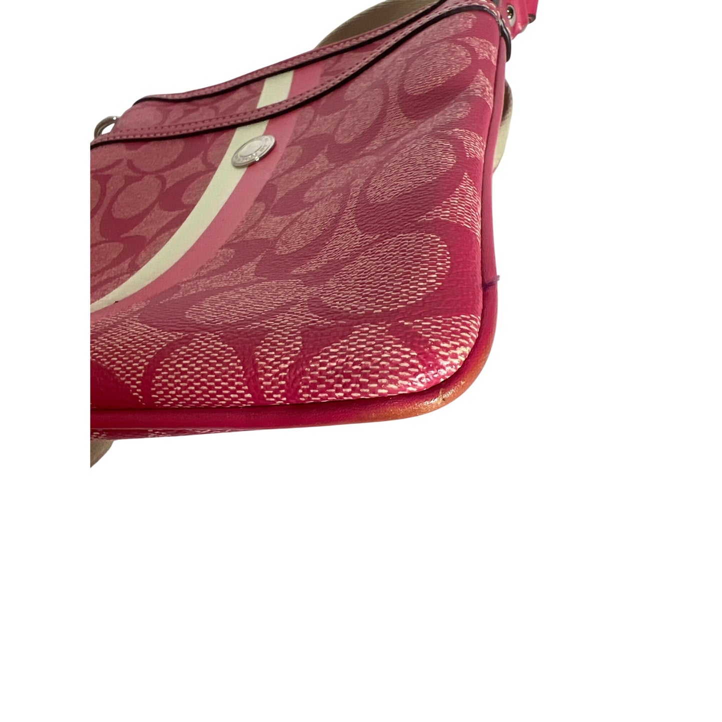 Coach Signature Stripe Pink Coated Canvas Crossbody Swingpack Bag
