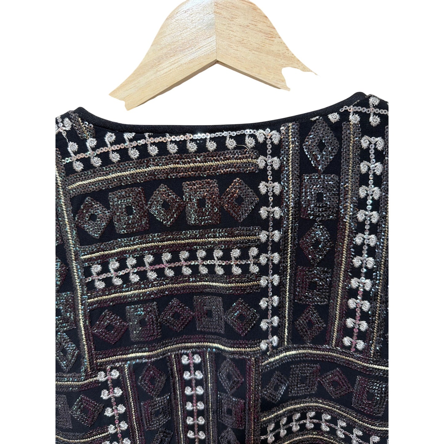 Bob Mackie Wearable Art Sequin Embellished Jacket Size 8 Black Metallic Geometric Pattern