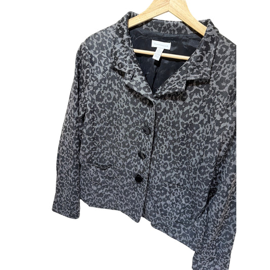 Charter Club Gray Leopard Print Knit Blend Button-Front Jacket With Pockets - Womens Large