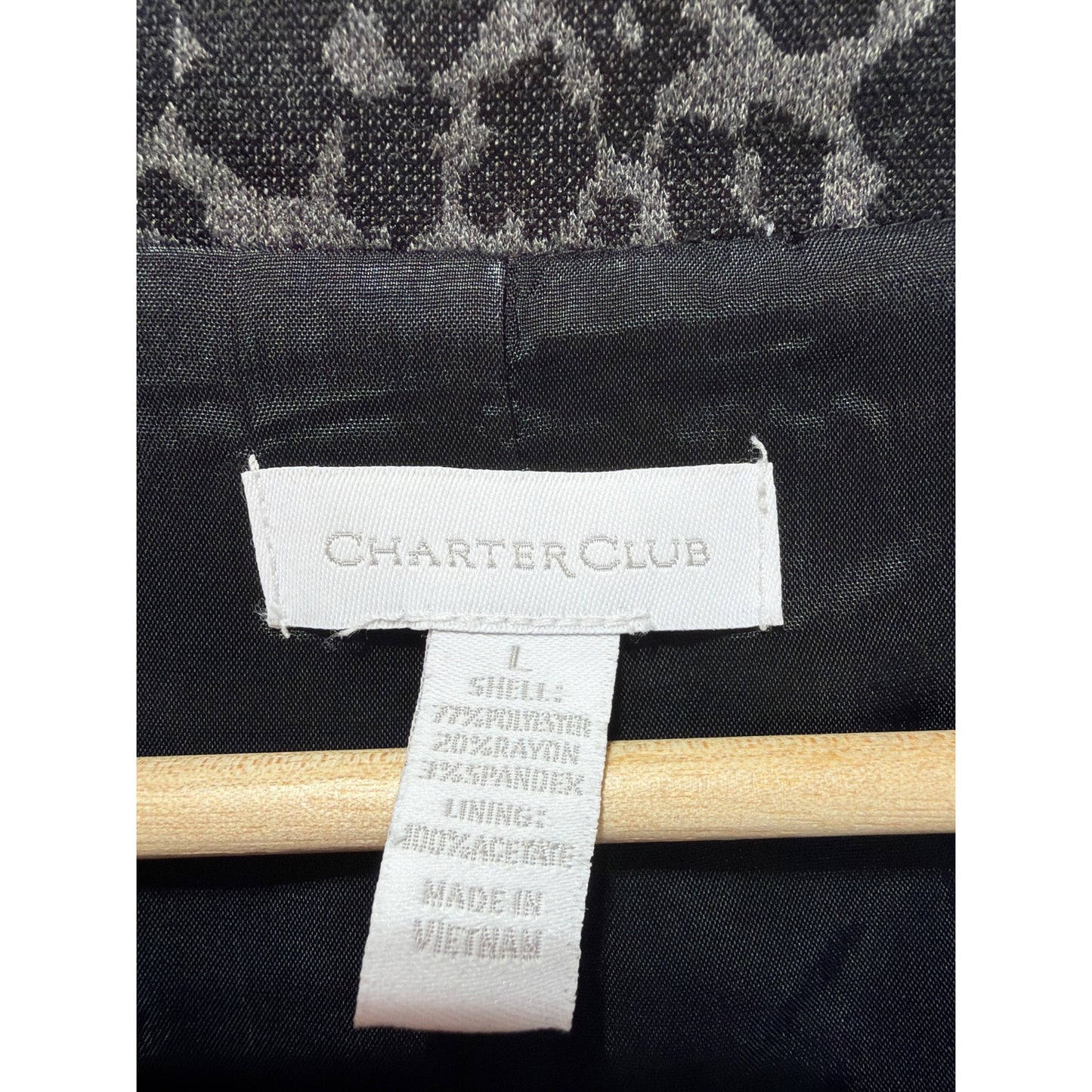 Charter Club Gray Leopard Print Knit Blend Button-Front Jacket With Pockets - Womens Large