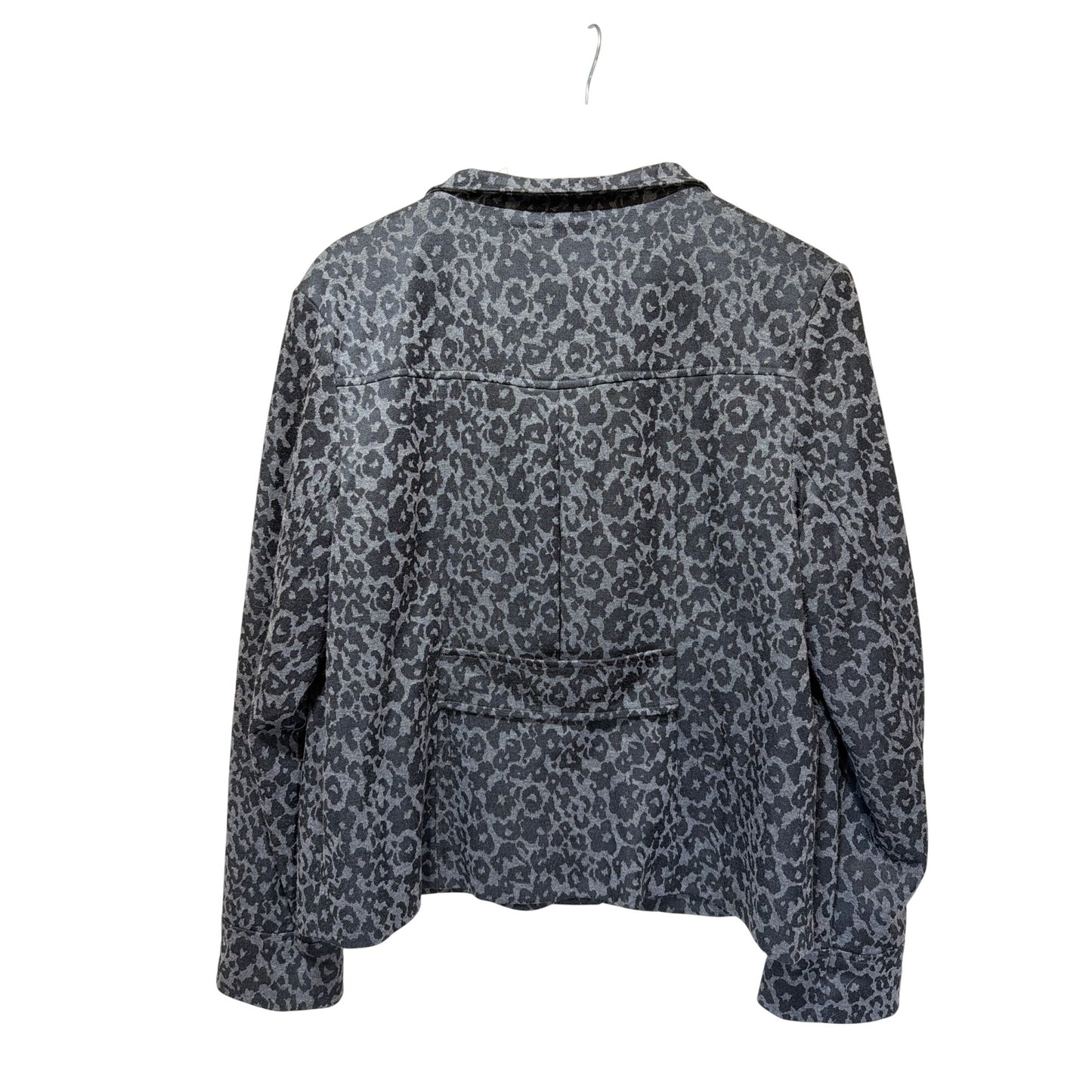 Charter Club Gray Leopard Print Knit Blend Button-Front Jacket With Pockets - Womens Large