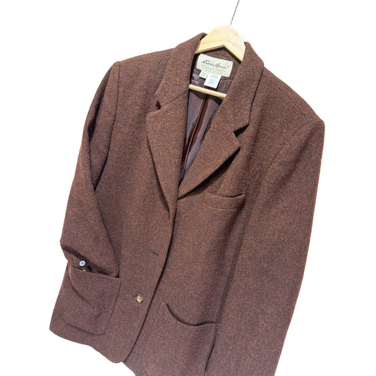 Eddie Bauer Womens Vintage 90s Brown Boiled Wool Tweed Oversized Blazer Jacket Size M