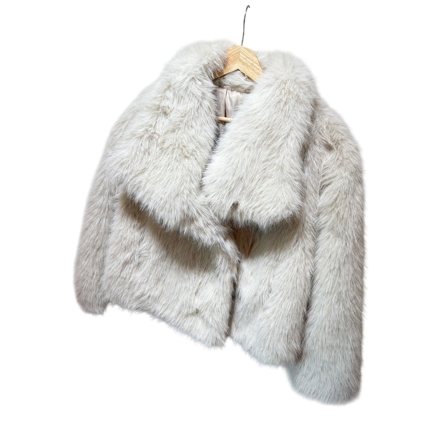 Faux Fur Cropped Jacket In Soft Ivory With Satin Lining Size L