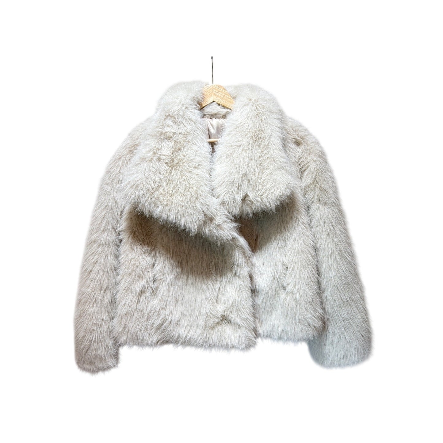 Faux Fur Cropped Jacket In Soft Ivory With Satin Lining Size L