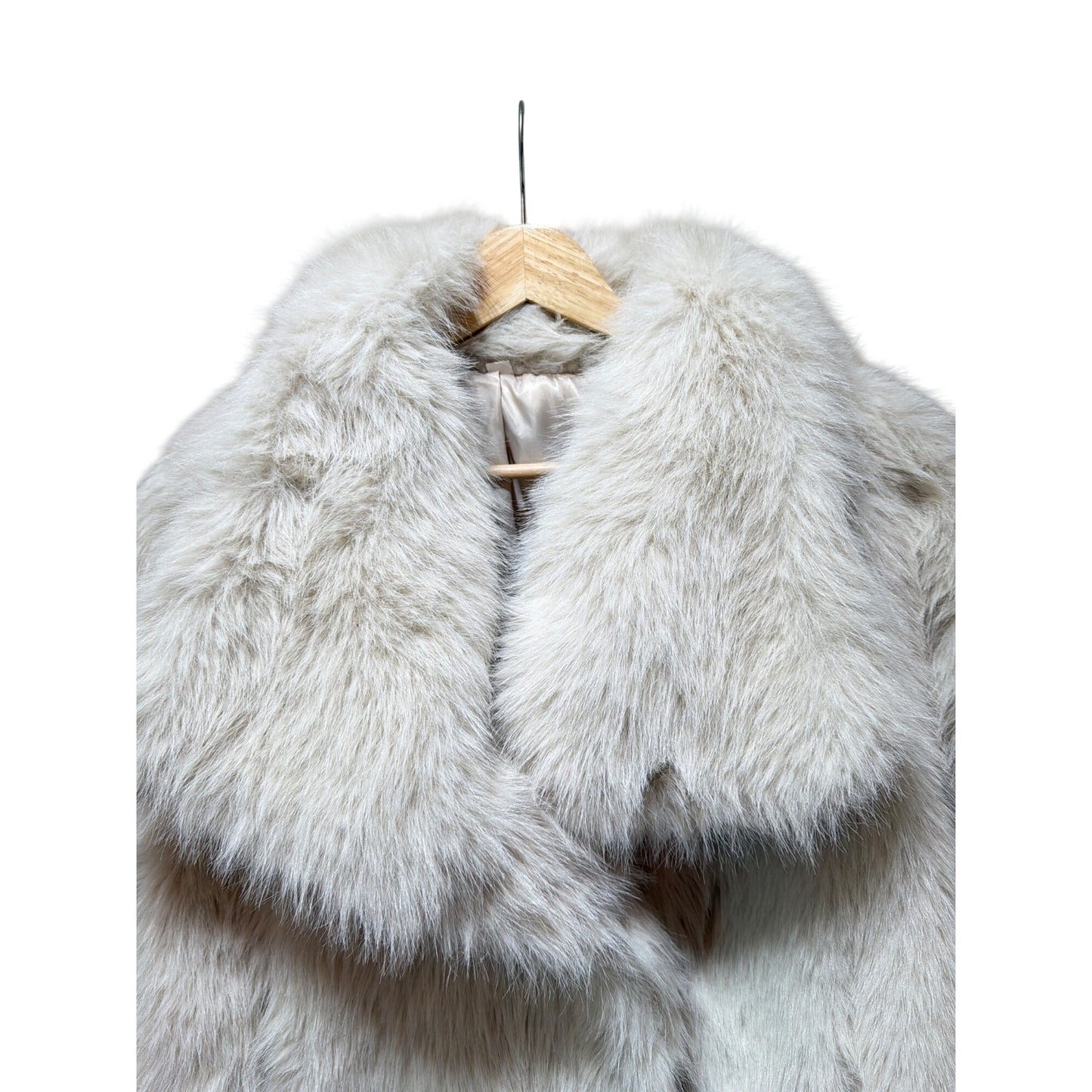 Faux Fur Cropped Jacket In Soft Ivory With Satin Lining Size L