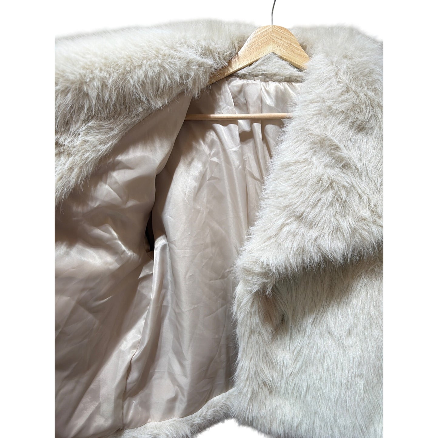 Faux Fur Cropped Jacket In Soft Ivory With Satin Lining Size L