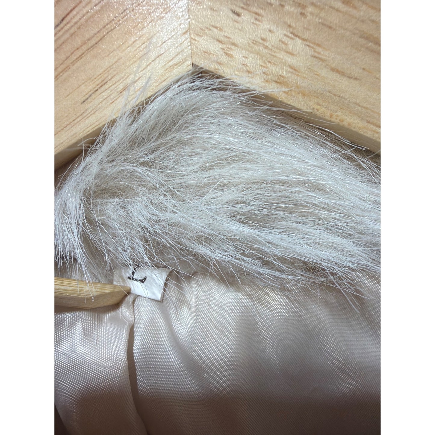 Faux Fur Cropped Jacket In Soft Ivory With Satin Lining Size L