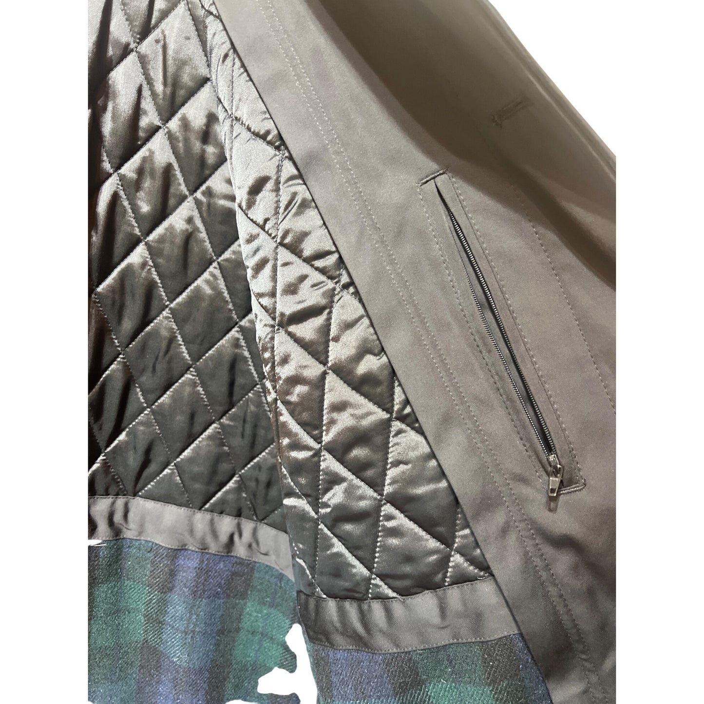 Ralph by Ralph Lauren Mens Black Trench Coat With Tartan Plaid Wool Removable Liner Quilted Interior And Button Cuffs Vintage 90s