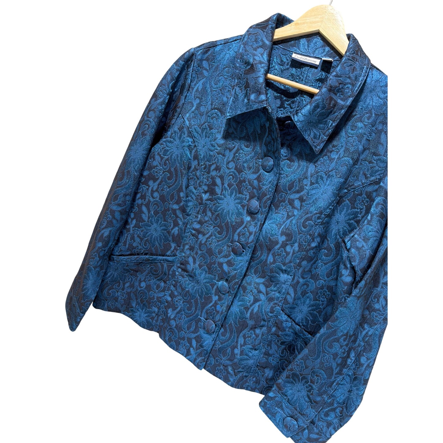 Croft & Barrow Womens Blue Floral Brocade Button-Up Jacket XL Elegant Design