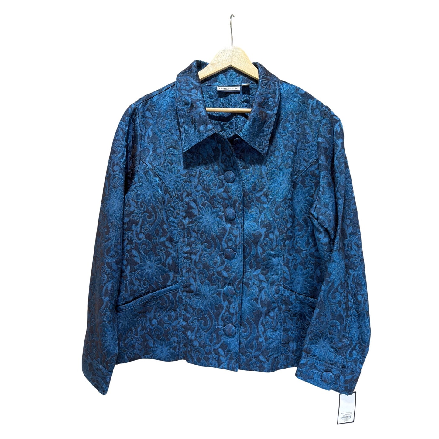 Croft & Barrow Womens Blue Floral Brocade Button-Up Jacket XL Elegant Design