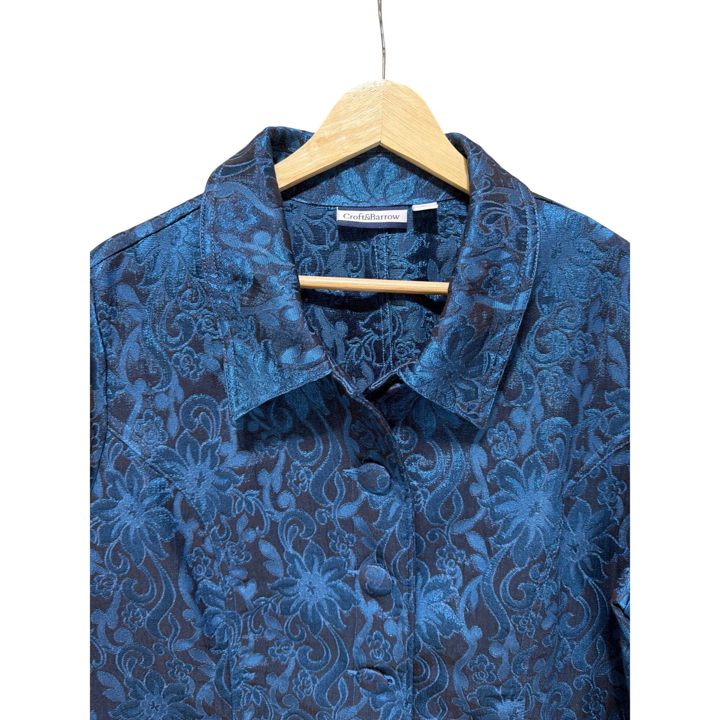 Croft & Barrow Womens Blue Floral Brocade Button-Up Jacket XL Elegant Design