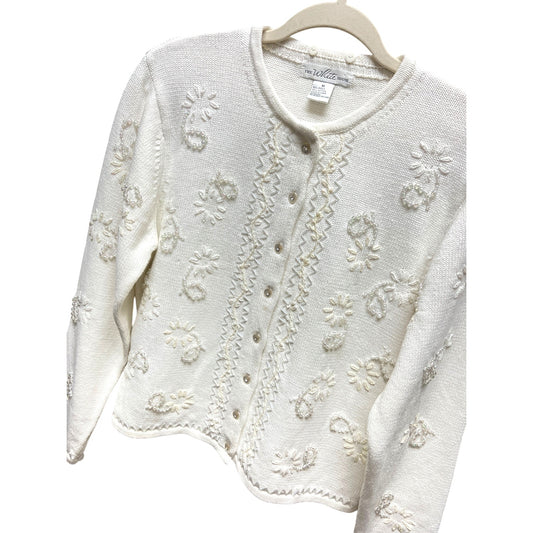 The White House Vintage 80's 90's White Beaded Button Down Cardigan