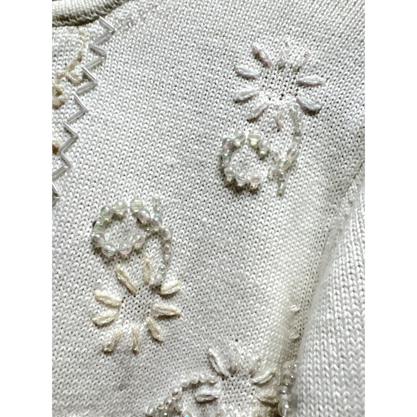 The White House Vintage 80's 90's White Beaded Button Down Cardigan