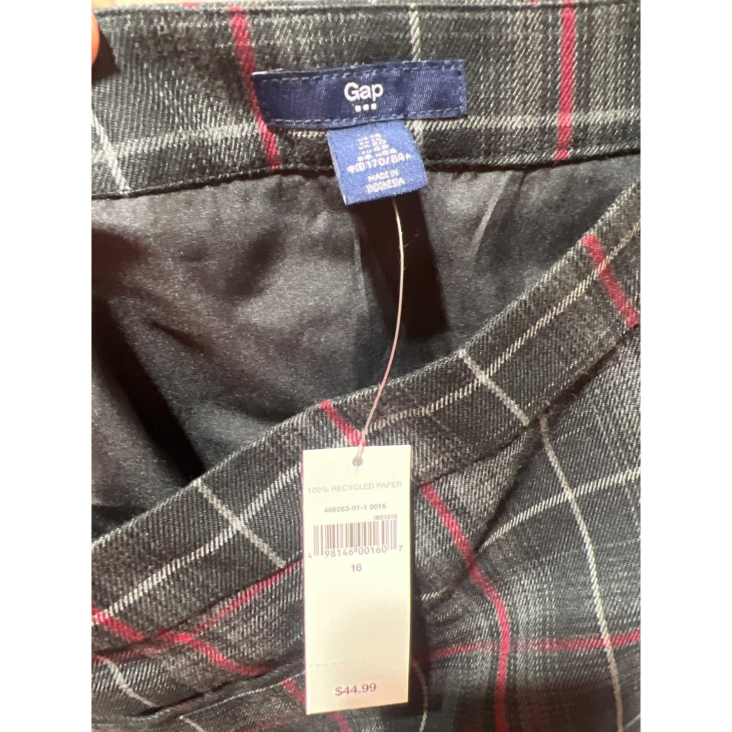 Gap Womens Gray Plaid Mini Skirt Size 16 Y2K Deadstock Fully Lined Polyester Blend