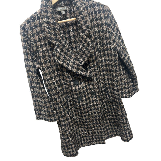 Apropos Black and Brown Wool Silk Blend Courtenay Houndstooth Double Breasted Coat
