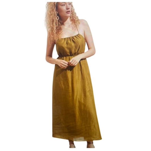 Banana Republic Olive Ramie Gathered Maxi Dress