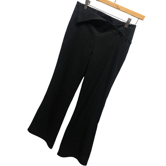 Sunshine Apparel Vintage Y2K Black Pinstripe Bootcut Asymmetrical Waist Dress Pants