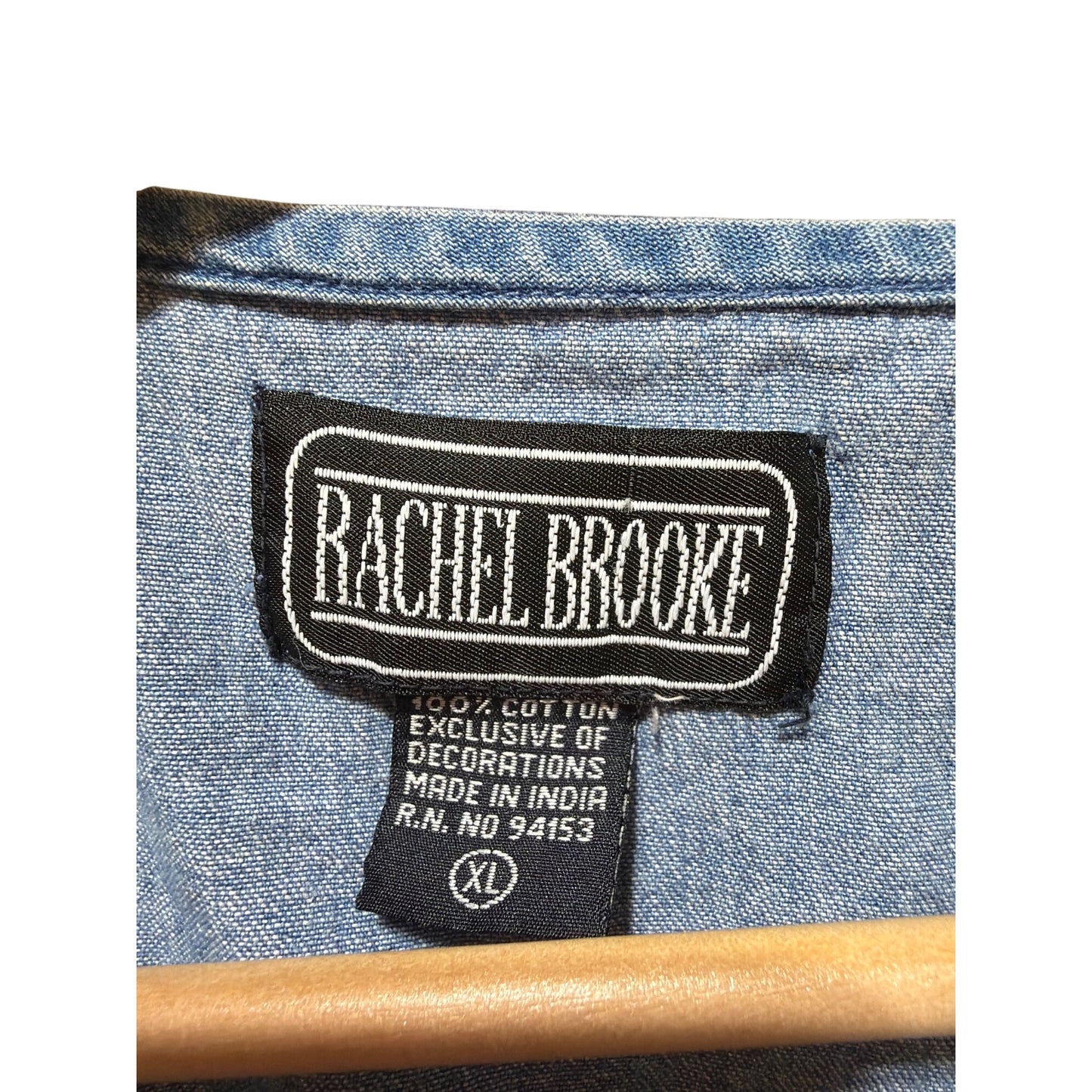 Rachel Brooke Womens XL Denim Vest Embroidered Horse Pattern Beaded Trim Made In India