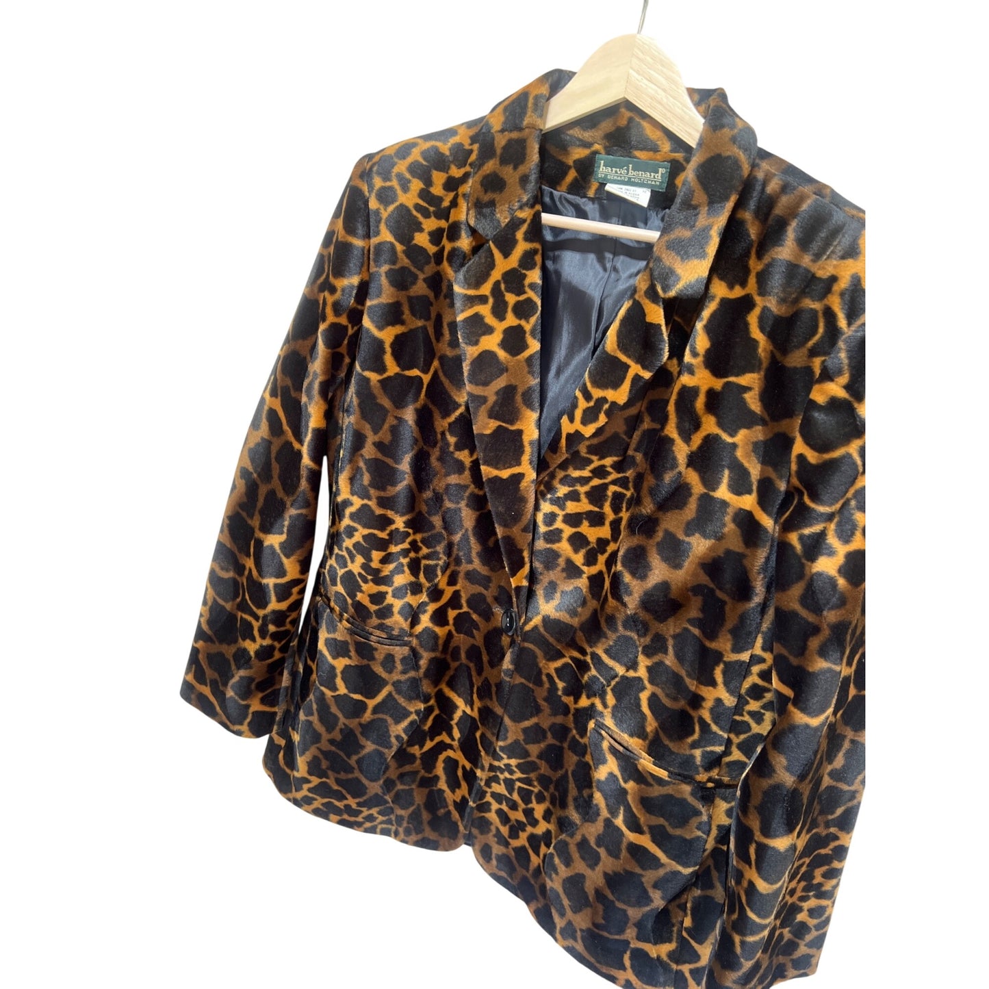 Harvé Benard Leopard Print Velvet Blazer Jacket Size 14 Vintage 90s Faux Fur Lined Women’s Animal Print Coat