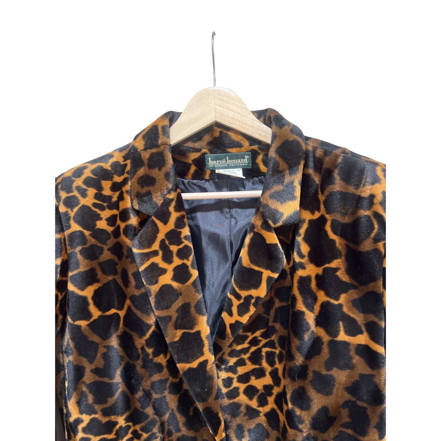 Harvé Benard Leopard Print Velvet Blazer Jacket Size 14 Vintage 90s Faux Fur Lined Women’s Animal Print Coat