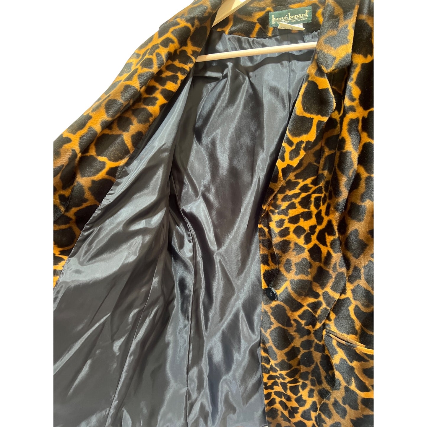 Harvé Benard Leopard Print Velvet Blazer Jacket Size 14 Vintage 90s Faux Fur Lined Women’s Animal Print Coat