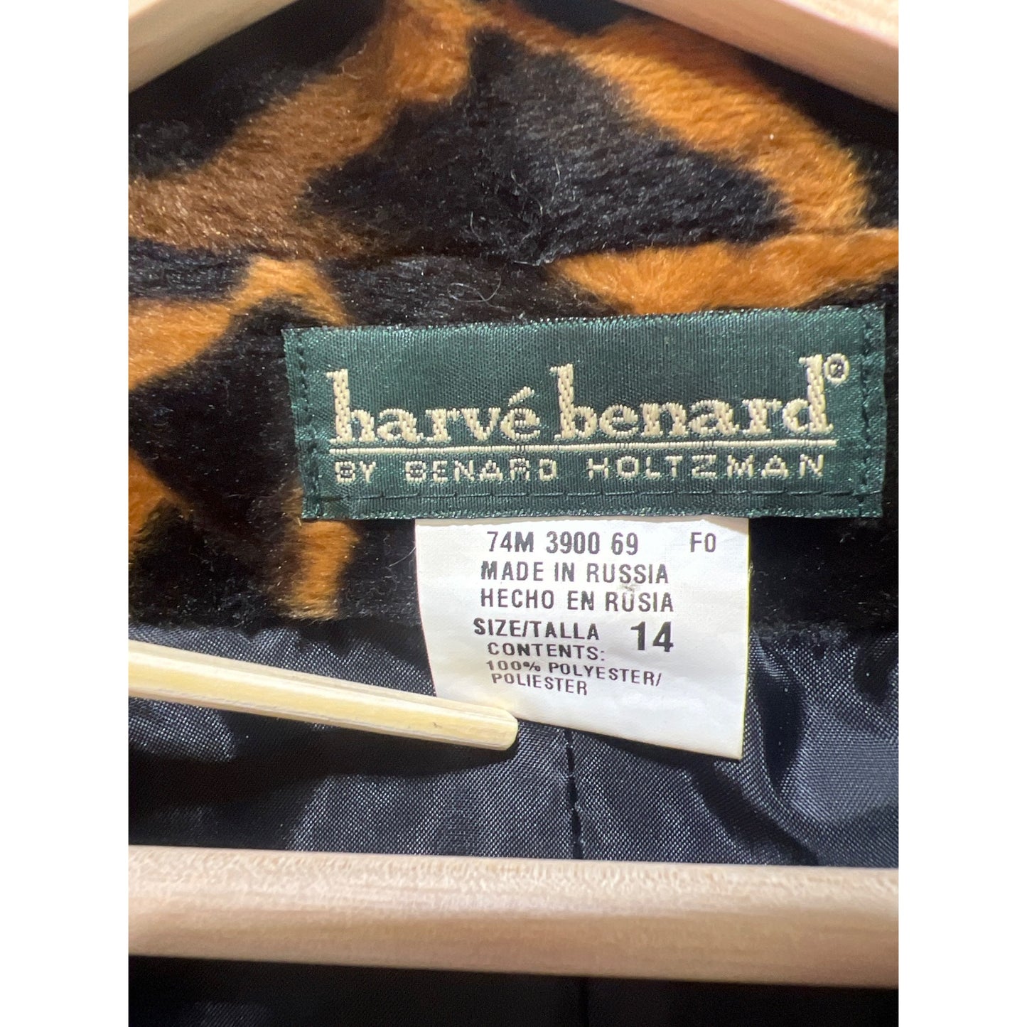 Harvé Benard Leopard Print Velvet Blazer Jacket Size 14 Vintage 90s Faux Fur Lined Women’s Animal Print Coat