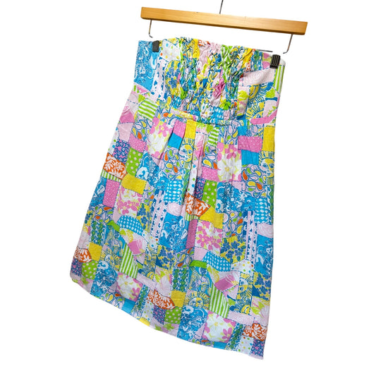 Lilly Pulitzer Vintage Y2K Gweneth Babydoll Loco Patch Madras Strapless Sun Dress Multicolor