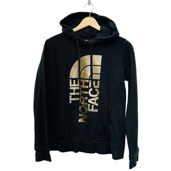 The North Face Pullover Black Hoodie with Gold Lamé Speel Out