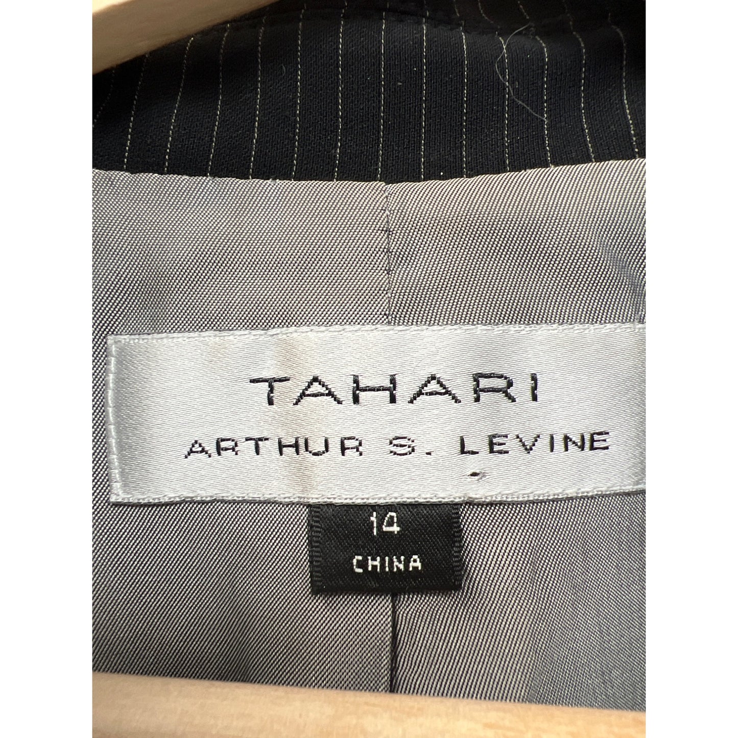 Tahari Aruthur S Levine Black Pinstriped Double Breasted Blazer