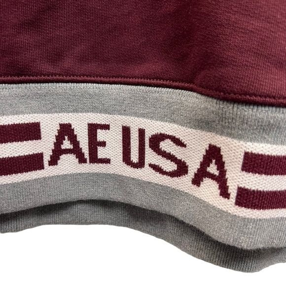 American Eagle Oversized Burgundy Hoodie with AE Spellout