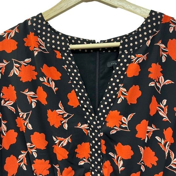 Ann Taylor Floral A-Line Red And Black Floral Dress